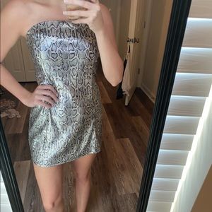 Strapless sequin snake print mini dress